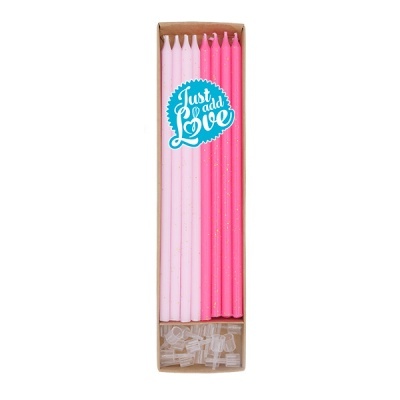 16 Velas Altas Rosa com Glitter Ouro