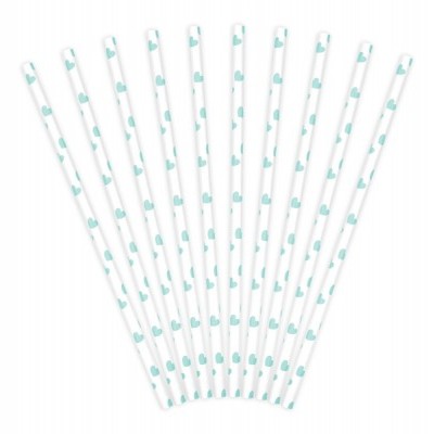 Dez palhinhas de papel brancas com padrão azul