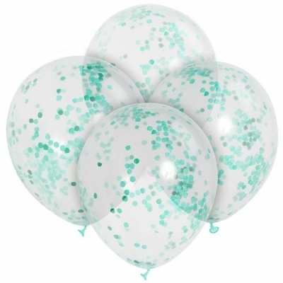 6 balões transparentes com confetti Verde Menta