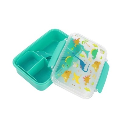 Caixa de Lanche com Colher e Garfo Dino