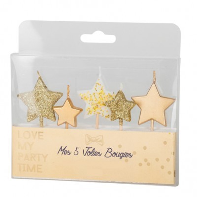 5 Velas Estrela Glitter Ouro