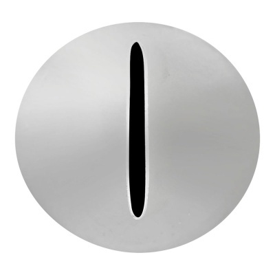 Botão redondo metálico prateado com recorte vertical