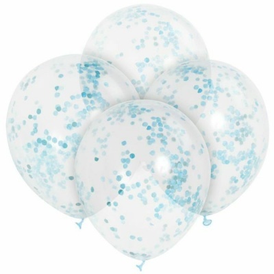 6 balões transparentes com confetti Azul bebé