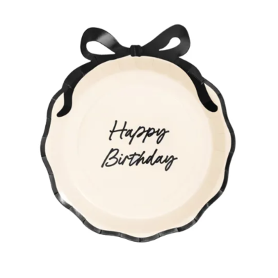 Pratos de papel Happy Birthday com laço