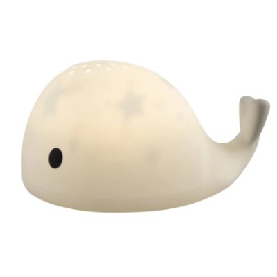 Abajur em forma de baleia branca com estrelas e olho preto