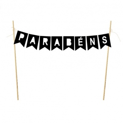 Topo de bolo grinalda Preta Parabéns