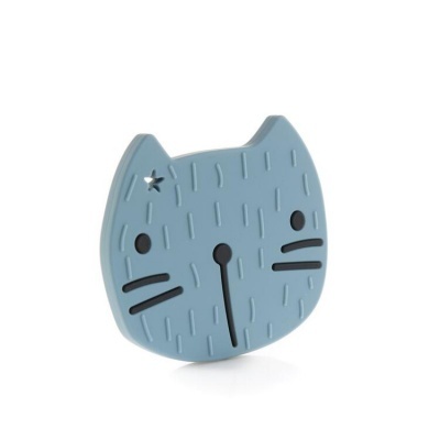 Cabeça de gato azul em silicone com textura e detalhes pretos
