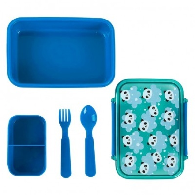Caixa de Lanche com Colher e Garfo Panda