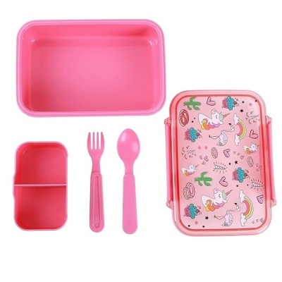Caixa de Lanche com Colher e Garfo Unicórnio
