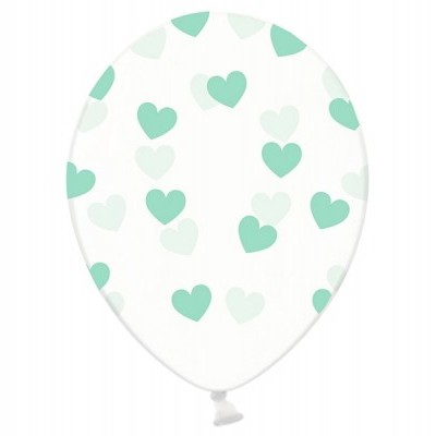 Balão latex transparente corações verde àgua