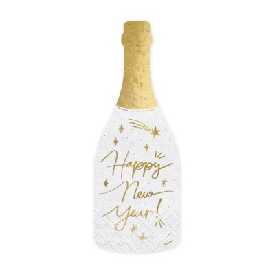 Garrafas decorativas brancas com dourado 'Happy New Year!'