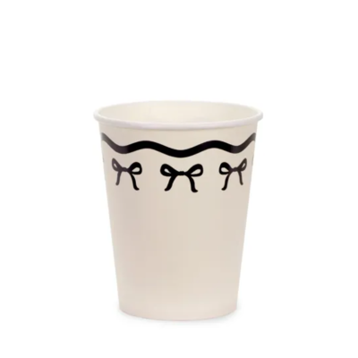 Copos de papel com laços, creme-preto