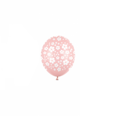 Balão Latex Impresso Rosa com flores brancas