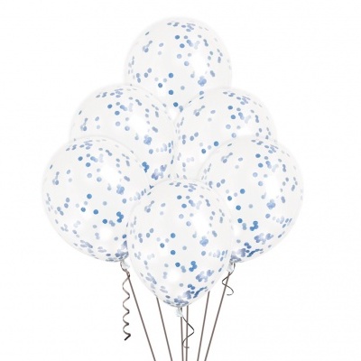6 balões transparentes com confetti Azul cobalto