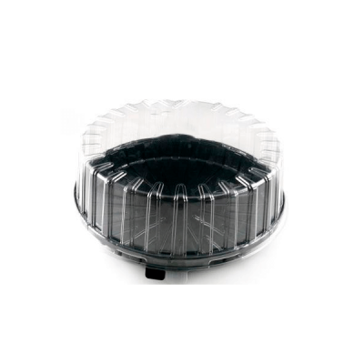 Embalagem de plástico transparente com base preta para bolos
