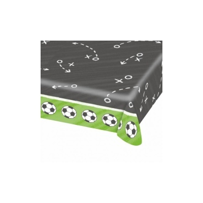 Toalha de mesa com padrão de futebol cinza e verde