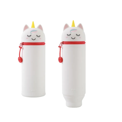 Frascos brancos com tampa de unicórnio decorativo e fecho de correr vermelho