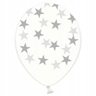 Balão latex transparente estrelas prata