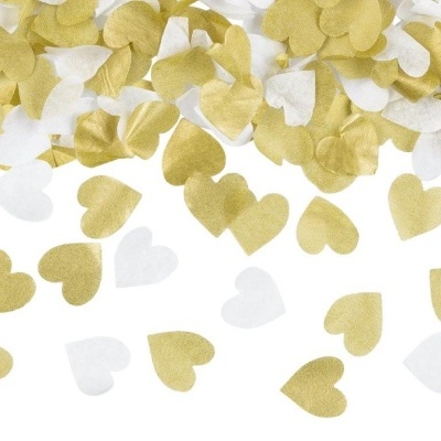 Tubo Confettis Coração Branco e Dourado