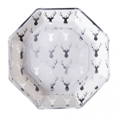 8 Pratos Festive prata foil