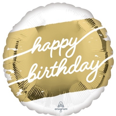 Balão Happy Birthday Ouro e Branco