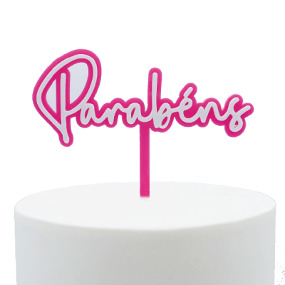 Topo de bolo acrílico rosa com texto 