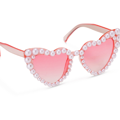Óculos em formato de coração com pérolas, rosa