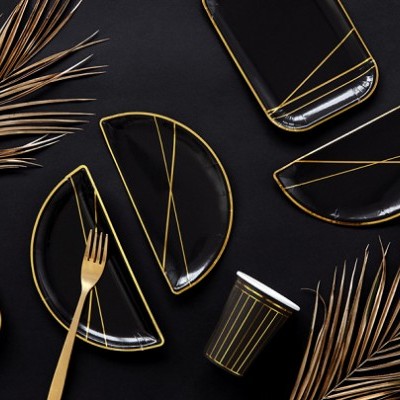 6 Copos de papel listas douradas