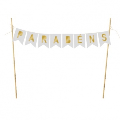 Topo de bolo grinalda Branca Parabéns