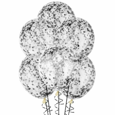 6 balões transparentes com confetti Preto