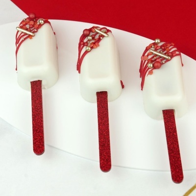 Popsicles Sticks Glitter Vermelho