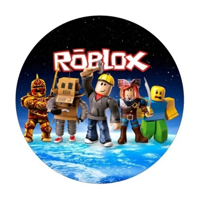 Cinco personagens do jogo Roblox em frente ao planeta Terra com o texto 'ROBLOX'