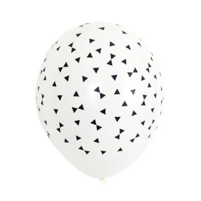 5 balões brancos com triângulos pretos