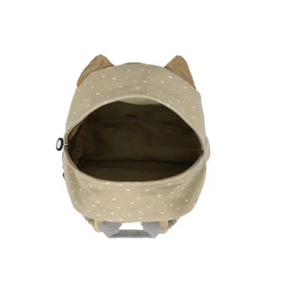 Mochila infantil bege com pintas brancas e orelhas castanhas