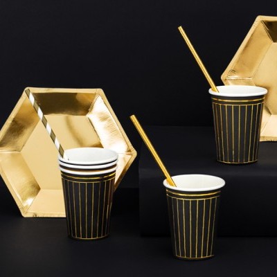 6 Copos de papel listas douradas