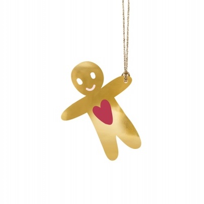 Boneco dourado com coração vermelho para pendurar