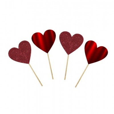 12 Cupcake toppers Corações Vermelhos