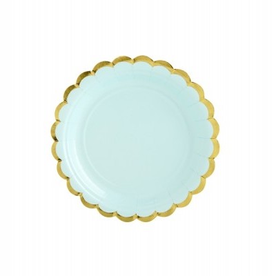 6 Pratos - menta e dourado 18cm