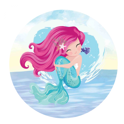 Ilustração de sereia com cabelo rosa e cauda verde-água na água