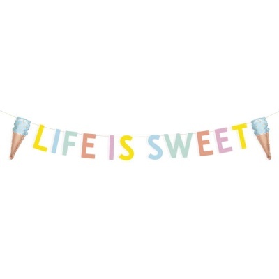 Guirlanda decorativa LIFE IS SWEET com cones de gelado azuis