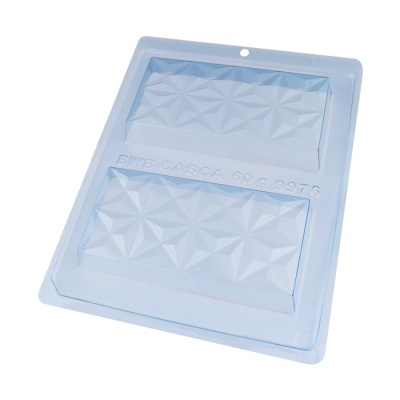 Forma de silicone azul claro para barras de chocolate com padrão geométrico