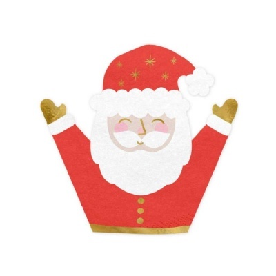 Guardanapo de papel em forma de Pai Natal vermelho e branco com detalhes dourados