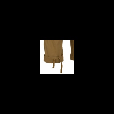 Calças castanhas com bainha dobrada e fita de tecido