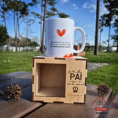 Caneca de Cerâmica - Com Caixa de Madeira - Especial Dia do Pai