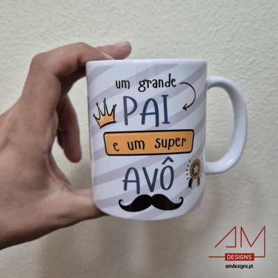 Caneca de Cerâmica "Um Grande Pai e um Super Avô" – Personalizável com Fotos - Especial Dia do Pai