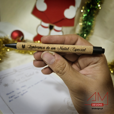 Caneta em Cortiça Personalizada – Mensagem de Natal