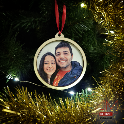 Bola de Natal em Madeira com Fotografia Personalizada