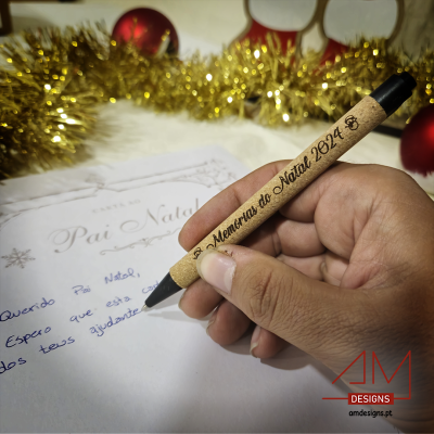 Caneta em Cortiça Personalizada – Mensagem de Natal