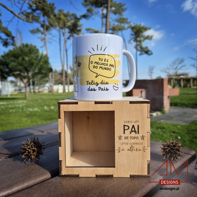 Caneca de Cerâmica - Com Caixa de Madeira - Especial Dia do Pai