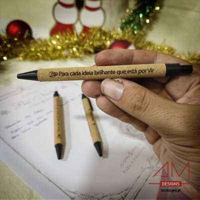 Caneta em Cortiça Personalizada – Mensagem de Natal
